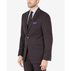 Calvin Klein Men's Slim-Fit Wool Suit Jacket Eggplant Purple Plaid Size 42R $450